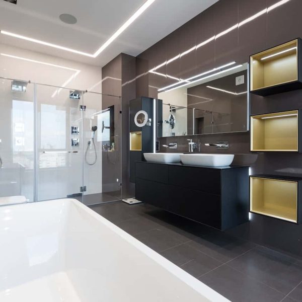 black and glass bathroom